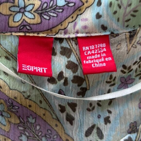 Esprit Sheer Paisley Ruffle Blouse Women’s Size S Pastel Boho Lightweight Top - Picture 4 of 8